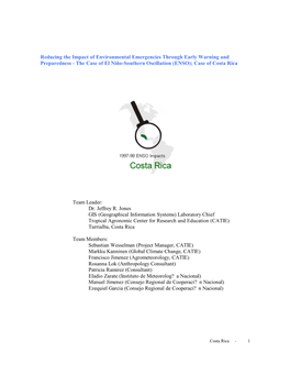 Reducing the Impact of Environmental Emergencies Through Early Warning and Preparedness - the Case of El Niño-Southern Oscillation (ENSO); Case of Costa Rica