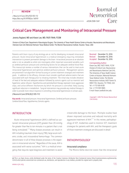 Critical Care Management and Monitoring of Intracranial Pressure