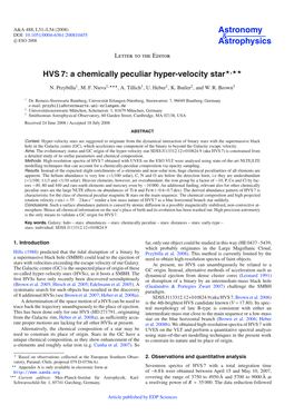 HVS 7: a Chemically Peculiar Hyper-Velocity Star�,