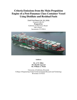 Criteria Emissions from the Main Propulsion Engine of a Post-Panamax Class Container Vessel Using Distillate and Residual Fuels