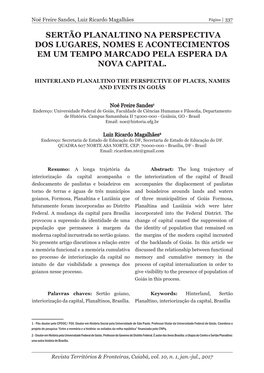 Sertão Planaltino Na Perspectiva Dos Lugares, Nomes E Acontecimentos Em Um Tempo Marcado Pela Espera Da Nova Capital