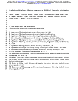 Predicting Wildlife Hosts of Betacoronaviruses for SARS-Cov-2 Sampling Prioritization 2 3 Daniel J
