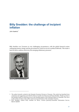 Billy Snedden: the Challenge of Incipient Inflation