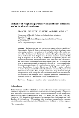 Influence of Roughness Parameters on Coefficient of Friction Under Lubricated Conditions