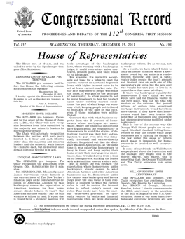 Congressional Record United States Th of America PROCEEDINGS and DEBATES of the 112 CONGRESS, FIRST SESSION