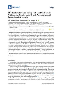 Effects of Preferential Incorporation of Carboxylic Acids on the Crystal Growth and Physicochemical Properties of Aragonite