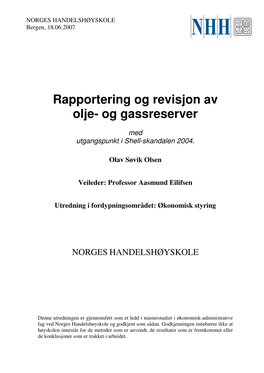 Rapportering Og Revisjon Av Olje- Og Gassreserver