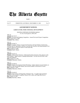 The Alberta Gazette, Part I, December 15, 2001