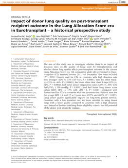 Transplant Recipient Outcome in the Lung Allocation Score Era in Eurotransplant – a Historical Prospective Study