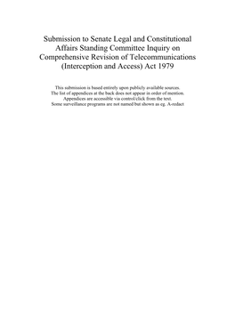 Submission to Senate Legal and Constitutional Affairs Standing Committee Inquiry on Comprehensive Revision of Telecommunications (Interception and Access) Act 1979