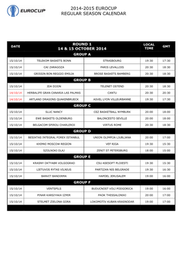 2014-2015 Eurocup Regular Season Calendar