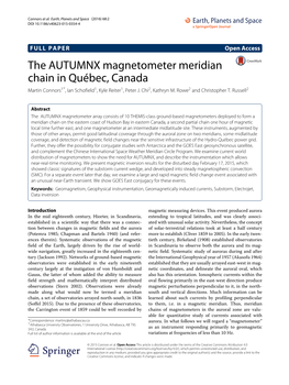 The AUTUMNX Magnetometer Meridian Chain in Québec, Canada Martin Connors1*, Ian Schofield1, Kyle Reiter1, Peter J