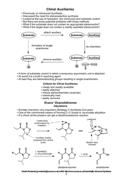 Chiral Auxiliaries • Previously on Advanced Synthesis