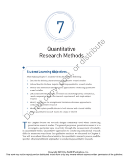 Quantitative Research Methods Distribute Student Learning Objectives Or