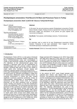 Paralepistopsis Amoenolens: First Record of a Rare and Poisonous Taxon in Turkey