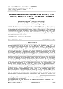 The Violation of Ethnic Identity to the Black Women by White Community Through the Novels of Toni Morrison's (Paradise & Love)