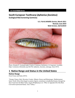 Aphanius Fasciatus) Ecological Risk Screening Summary