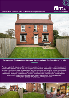 Starkeys Lane, Wheaton Aston, Stafford, Staffordshire, ST19 9QJ £385,000
