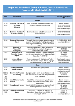 Major and Traditional Events in Bauska, Iecava, Rundāle and Vecumnieki Municipalities 2019