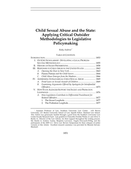 Child Sexual Abuse and the State: Applying Critical Outsider Methodologies to Legislative Policymaking