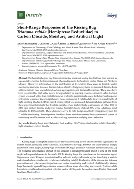 Short-Range Responses of the Kissing Bug Triatoma Rubida (Hemiptera: Reduviidae) to Carbon Dioxide, Moisture, and Artiﬁcial Light