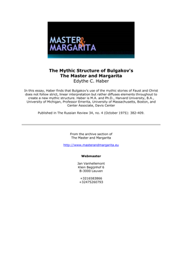 The Mythic Structure of the Master and Margarita