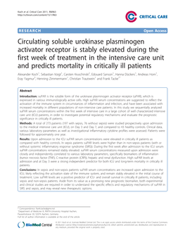 Circulating Soluble Urokinase Plasminogen Activator Receptor Is