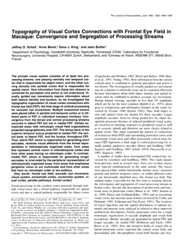 Topography of Visual Cortex Connections with Frontal Eye Field in Macaque: Convergence and Segregation of Processing Streams