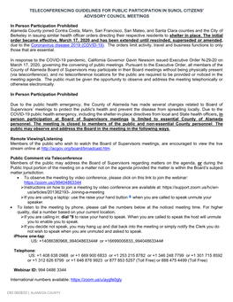 Teleconferencing Guidelines for Public Participation in Sunol Citizens' Advisory Council Meetings