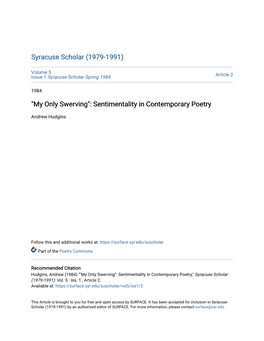 Sentimentality in Contemporary Poetry