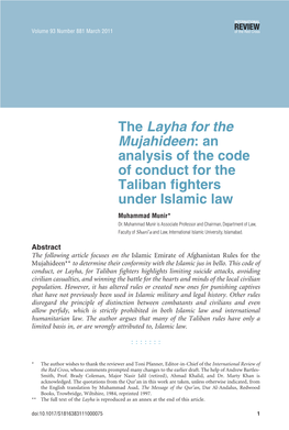 The Layha for the Mujahideen: an Analysis of the Code of Conduct for the Taliban Fighters Under Islamic Law