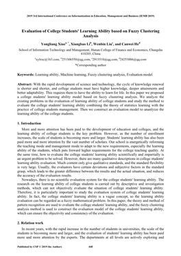 Evaluation of College Students' Learning Ability Based on Fuzzy Clustering Analysis