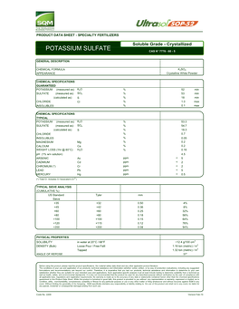Potassium Sulfate Cas N° 7778 - 80 - 5