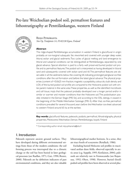 Pre-Late Weichselian Podzol Soil, Permafrost Features and Lithostratigraphy at Penttilänkangas, Western Finland