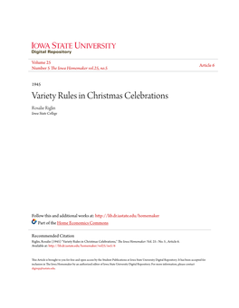 Variety Rules in Christmas Celebrations Rosalie Riglin Iowa State College