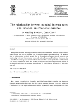 The Relationship Between Nominal Interest Rates and Inflation