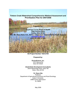 Tinkers Creek Watershed Comprehensive Wetland Assessment and Prioritization Plan for 2007/2008