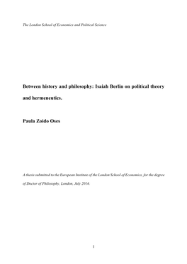 Isaiah Berlin on Political Theory and Hermeneutics. Paula Zoido Oses