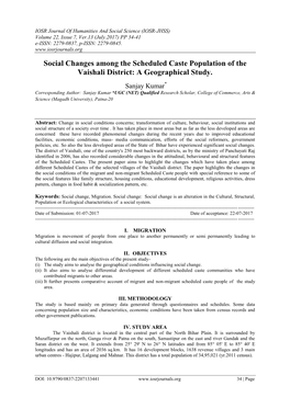 Social Changes Among the Scheduled Caste Population of the Vaishali District: a Geographical Study
