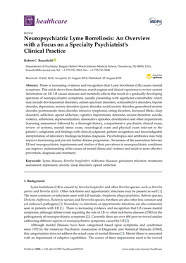 Neuropsychiatric Lyme Borreliosis: an Overview with a Focus on a Specialty Psychiatrist's Clinical Practice