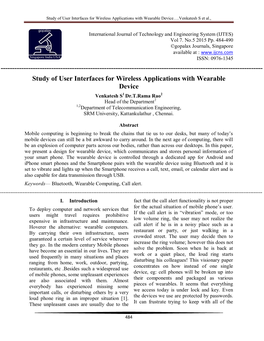 Study of User Interfaces for Wireless Applications with Wearable Device….Venkatesh S Et Al