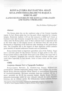 Konya-Çumra Havzası'nda Arazi Kullanım Özellikleri Ve Başlıca