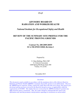 Review of the Summary Site Profile for the Pacific Proving Grounds