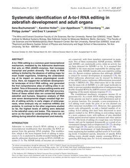 Systematic Identification of A-To-I RNA Editing in Zebrafish Development