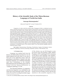 History of the Scientific Study of the Tibeto-Burman Languages of North-East India