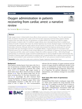 Oxygen Administration in Patients Recovering from Cardiac Arrest: a Narrative Review Ryo Yamamoto* and Jo Yoshizawa