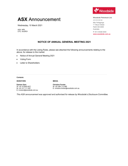 Notice of Annual General Meeting 2021