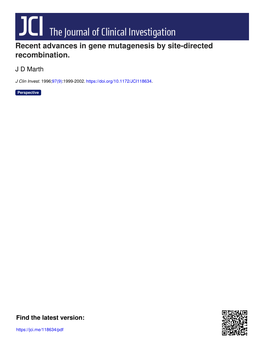 Recent Advances in Gene Mutagenesis by Site-Directed Recombination