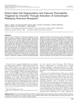 Potent Mast Cell Degranulation and Vascular Permeability Triggered by Urocortin Through Activation of Corticotropin- Releasing Hormone Receptors1