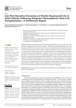 Late Post-Operative Occurrence of Dentin Hypersensitivity in Adult Patients Following Allogeneic Hematopoietic Stem Cell Transplantation—A Preliminary Report
